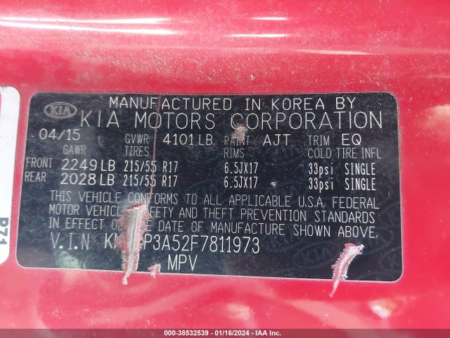 2015 KIA SOUL VIN: KNDJP3A52F7811973