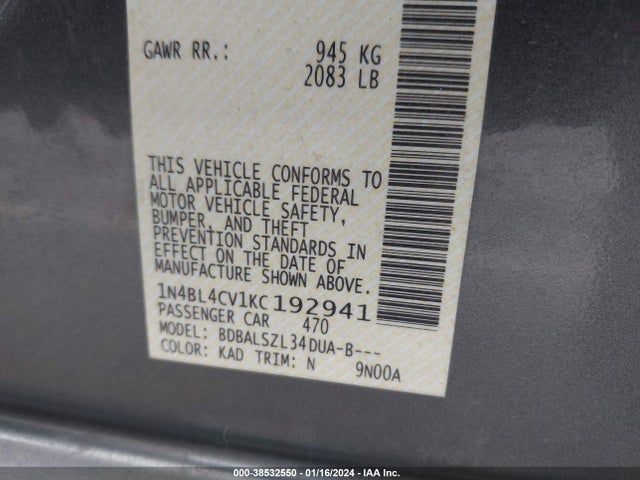 Nissan Altima 2.5 Sr 2019 1N4BL4CV1KC192941 Image 9