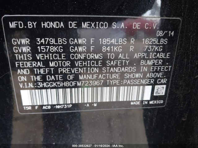 3HGGK5H80FM723967 Honda Fit Ex/ex-l