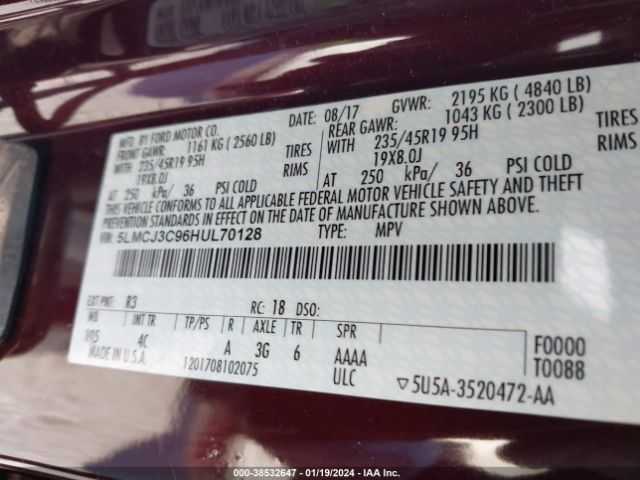 5LMCJ3C96HUL70128 Lincoln Mkc Reserve