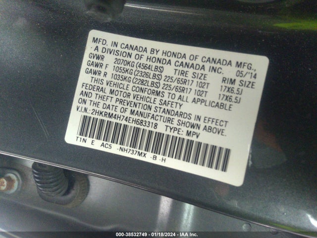 Honda Cr-v Ex-l 2014 2HKRM4H74EH683318 Image 9