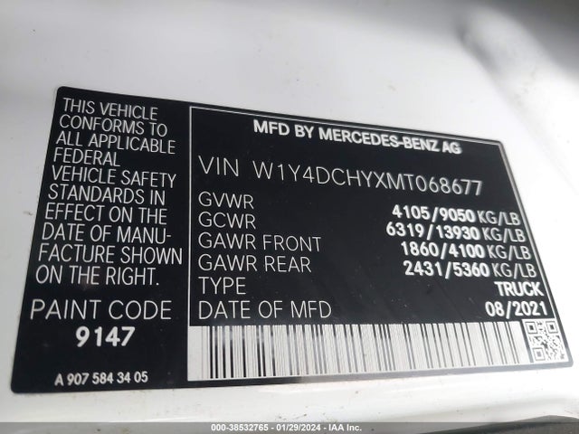 W1Y4DCHYXMT068677 Mercedes-Benz Sprinter 2500 High Roof I4 Diesel