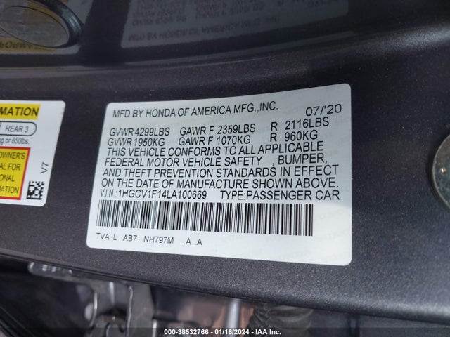 Honda ACCORD LX 2020 1HGCV1F14LA100669 Image 9