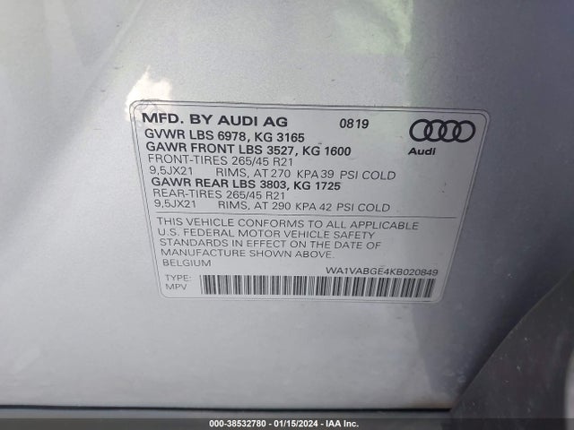 WA1VABGE4KB020849 Audi E-tron Premium Plus