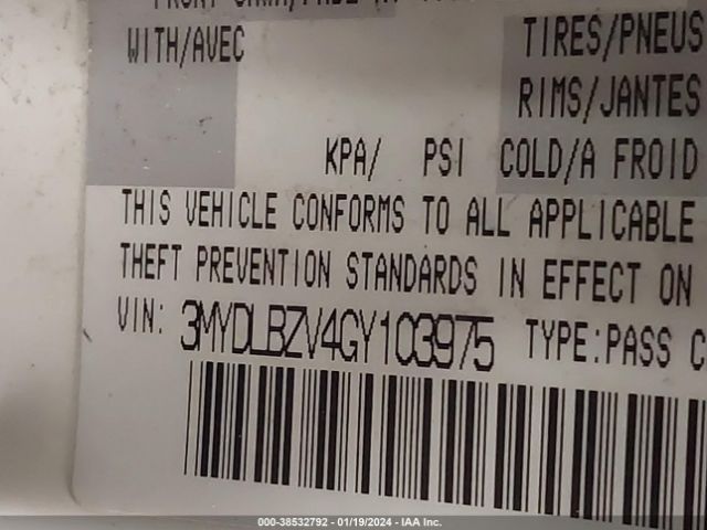 3MYDLBZV4GY103975 Scion IA