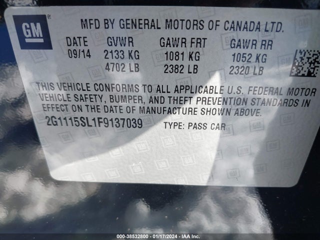 Chevrolet IMPALA 1LT 2015 2G1115SL1F9137039 Image 9