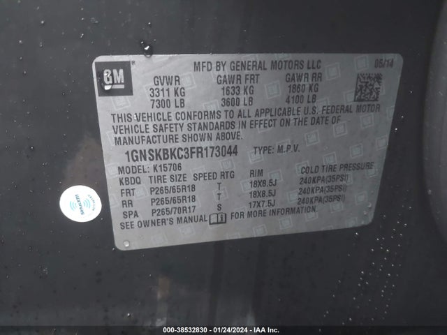 Chevrolet Tahoe Lt 2015 1GNSKBKC3FR173044 Image 9