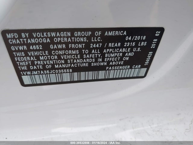 1VWJM7A35JC035558 Volkswagen Passat 3.6l V6 Gt