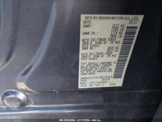Nissan TITAN SV 2018 1N6AA1EJ7JN502143 Image 9
