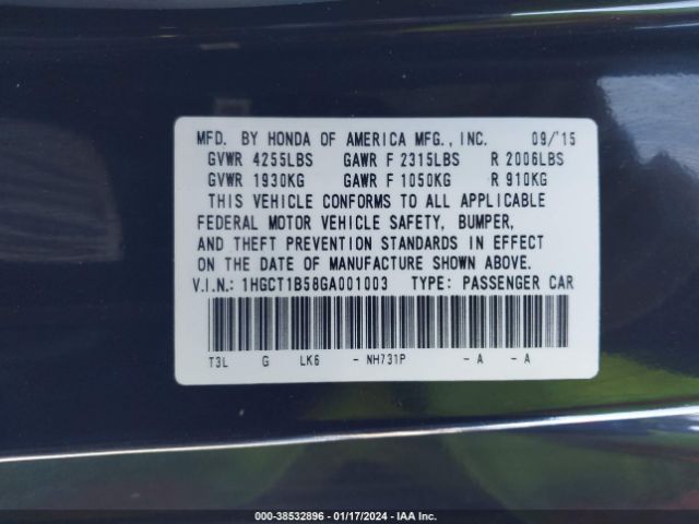 1HGCT1B58GA001003 Honda ACCORD EX