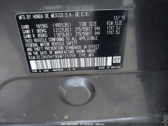3CZRU5H79GM724359 Honda Hr-v Ex-l