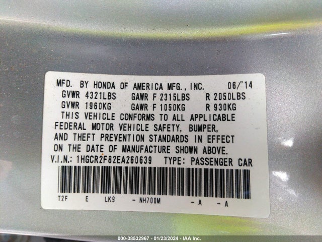 Honda Accord Ex-l 2014 1HGCR2F82EA260639 Image 9