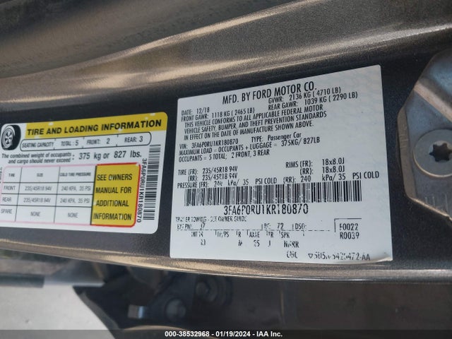 Ford Fusion Hybrid Titanium 2019 3FA6P0RU1KR180870 Image 9