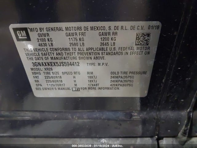 Chevrolet EQUINOX LT 2018 3GNAXKEX5JS594412 Image 9