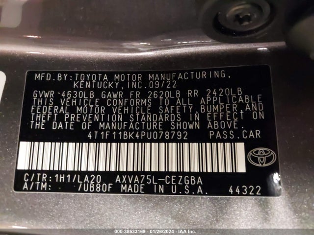 4T1F11BK4PU078792 Toyota Camry Xle Awd
