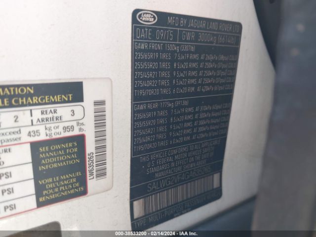 SALWG2VF4GA635265 Land Rover Range Rover Sport 3.0l V6 Supercharged Se
