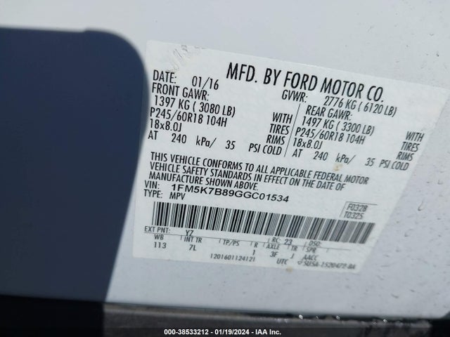 Ford Explorer 2016 1FM5K7B89GGC01534 Image 9