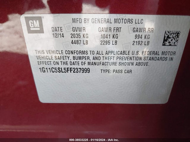Chevrolet MALIBU 1LT 2015 1G11C5SL5FF237999 Image 8