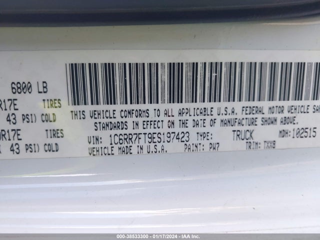 RAM 1500 Tradesman 2014 1C6RR7FT9ES197423 Image 9