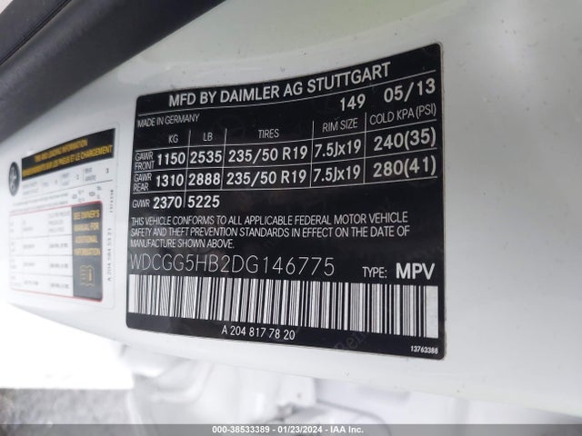 2013 MERCEDES-BENZ GLK 350 VIN: WDCGG5HB2DG146775