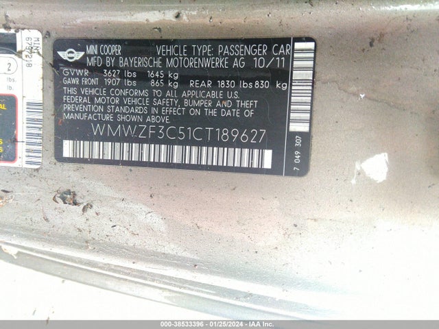 2012 MINI COOPER CLUBMAN WMWZF3C51CT189627 Photo 8