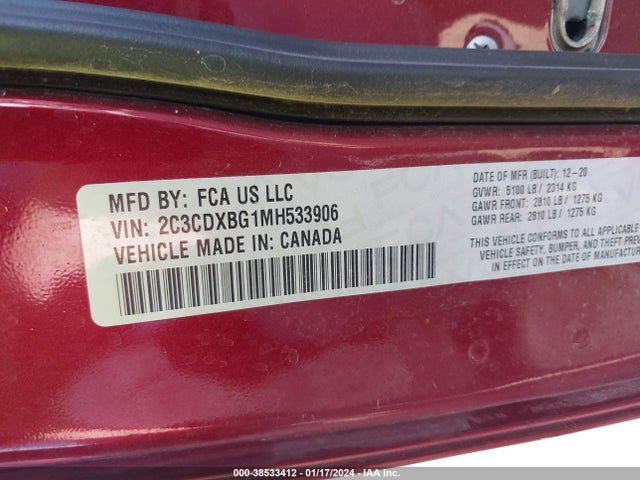 2C3CDXBG1MH533906 Dodge Charger