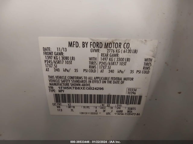 Ford Explorer 2014 1FM5K7B8XEGB24296 Image 9