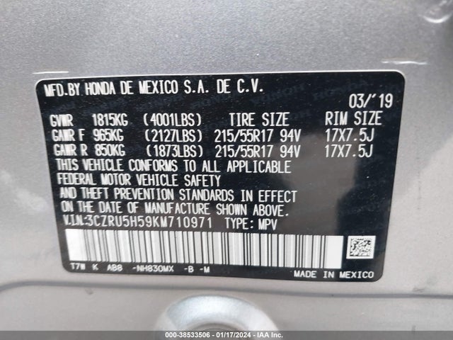 Honda HR-V EX 2019 3CZRU5H59KM710971 Image 9