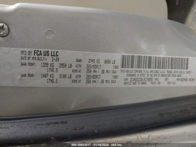 2C4RDGCG0LR179695 Dodge Grand Caravan Sxt