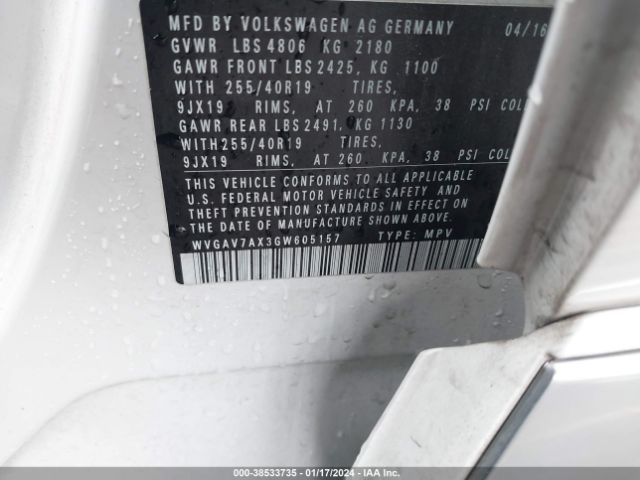 WVGAV7AX3GW605157 Volkswagen Tiguan R-line