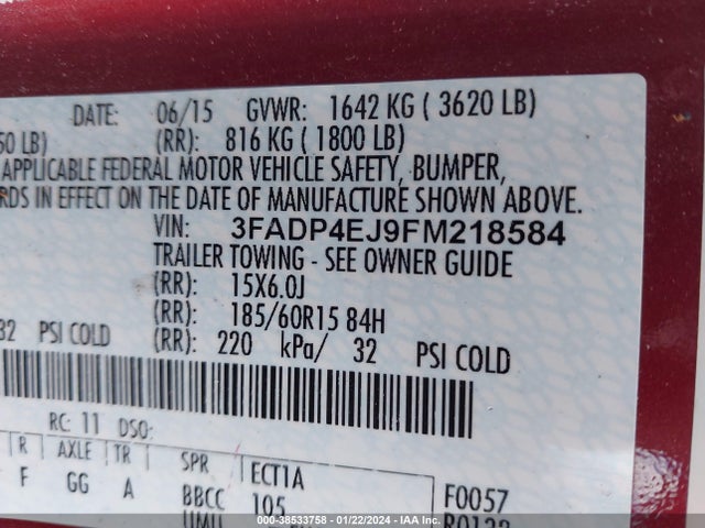 Ford FIESTA SE 2015 3FADP4EJ9FM218584 Image 9