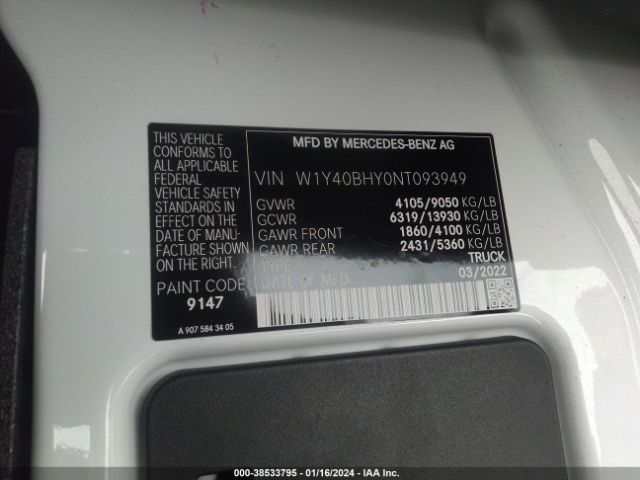 2022 MERCEDES-BENZ SPRINTER 2500 W1Y40BHY0NT093949 Photo 8