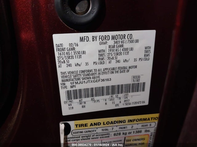 Ford Expedition King Ranch 2016 1FMJU1JTXGEF36163 Image 9