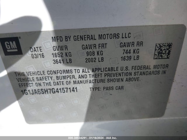 Chevrolet Sonic Ls Auto 2016 1G1JA6SH7G4157141 Image 9