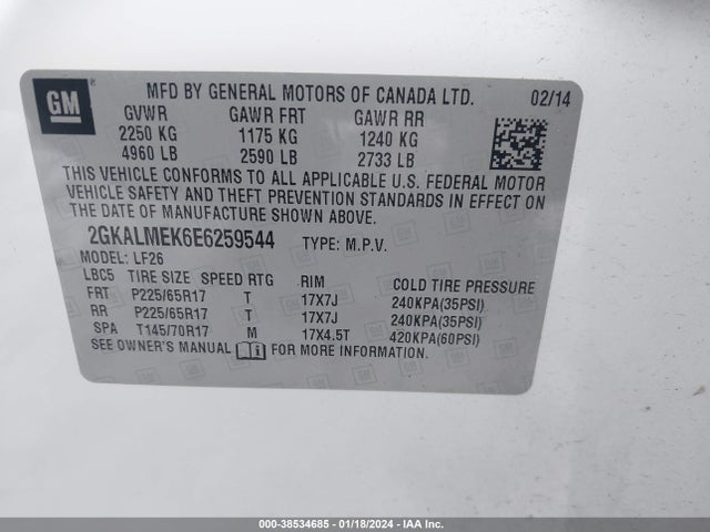 GMC Terrain Sle-1 2014 2GKALMEK6E6259544 Image 9