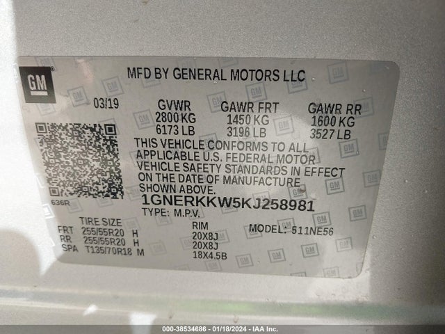 Chevrolet Traverse Premier 2019 1GNERKKW5KJ258981 Image 9