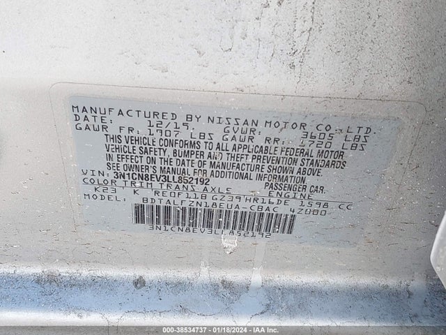 Nissan Versa Sv Xtronic Cvt 2020 3N1CN8EV3LL852192 Image 9