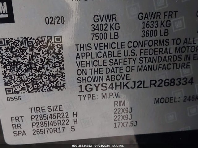1GYS4HKJ2LR268334 Cadillac Escalade Esv Luxury