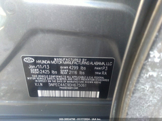 2013 HYUNDAI SONATA LIMITED VIN: 5NPEC4AC9DH675061