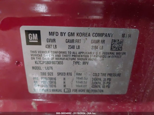 Chevrolet Trax 1ls 2015 KL7CJPSB0FB073655 Image 9
