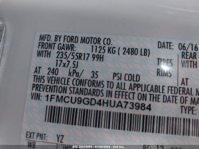 Ford ESCAPE SE 2017 1FMCU9GD4HUA73984 Image 9