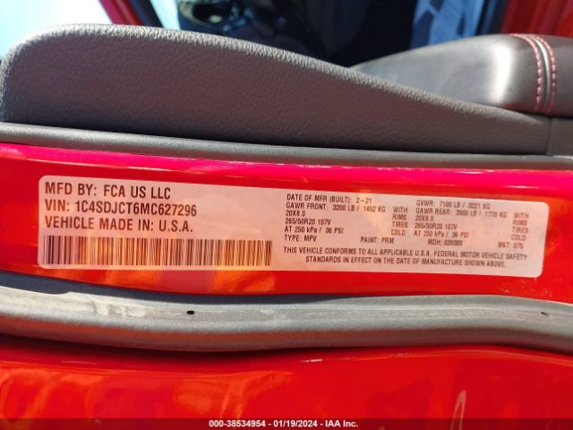 1C4SDJCT6MC627296 Dodge Durango R/t Awd