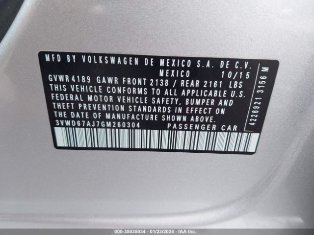 3VWD67AJ7GM260304 Volkswagen Jetta 1.4t Se