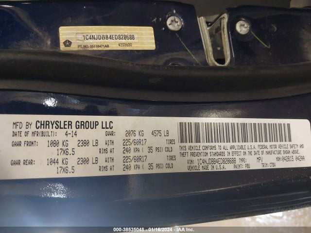 Jeep Compass Sport 2014 1C4NJDBB4ED828688 Image 9
