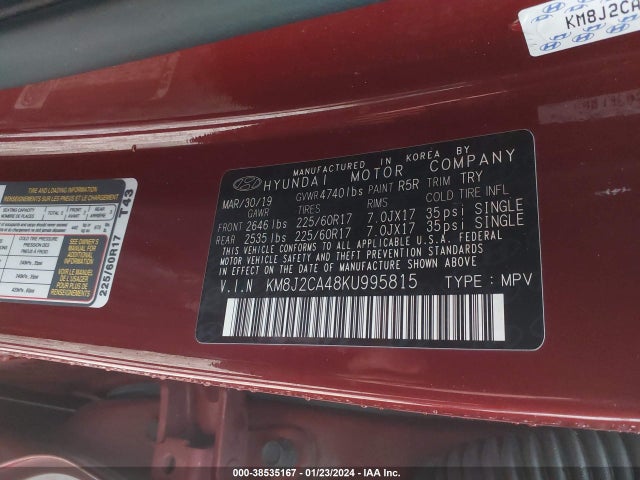 Hyundai TUCSON SE 2019 KM8J2CA48KU995815 Image 9