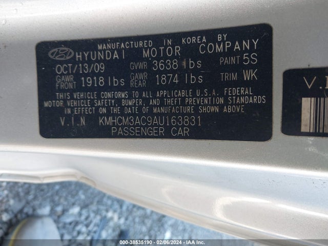 2010 HYUNDAI ACCENT GS VIN: KMHCM3AC9AU163831