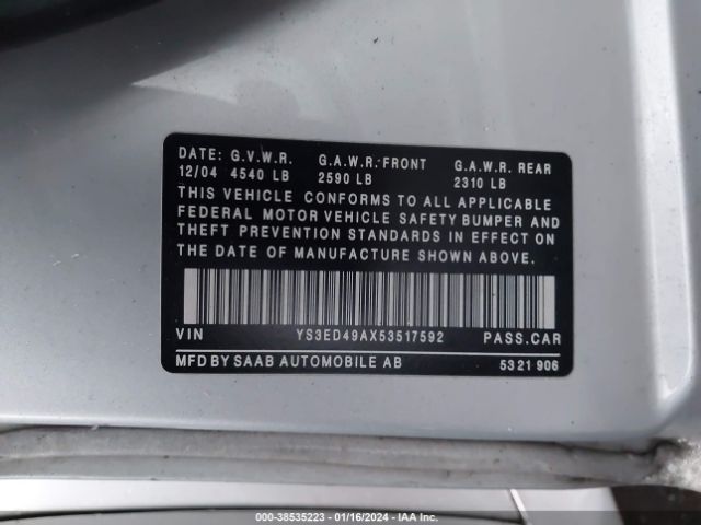 2005 SAAB 9-5 YS3ED49AX53517592 Photo 8