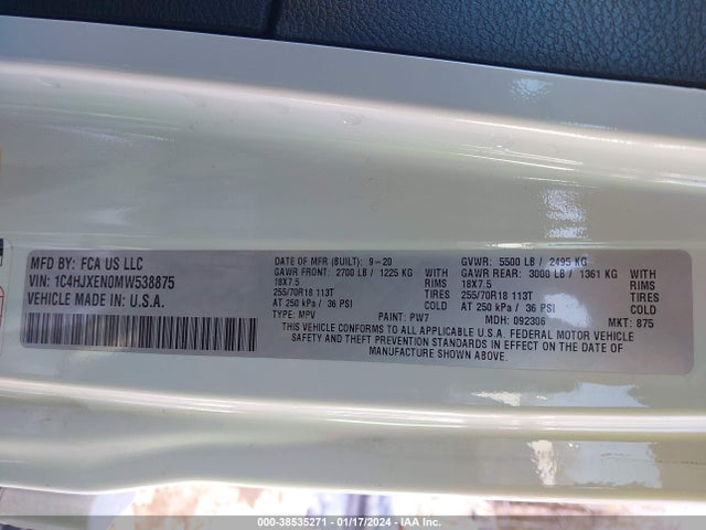 1C4HJXEN0MW538875 Jeep Wrangler Unlimited Sahara Altitude 4x4