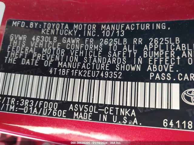 Toyota CAMRY LE 2014 4T1BF1FK2EU749352 Image 9