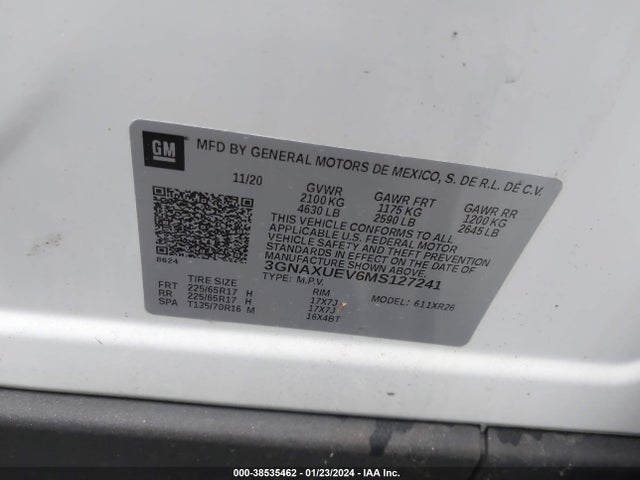 Chevrolet Equinox Awd Lt 2021 3GNAXUEV6MS127241 Image 9